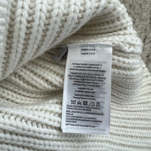 Bottega Veneta Cashmere Blend Cream Ribbed Knit Sailor Polo V Neck Sweater - Picture 4 of 5